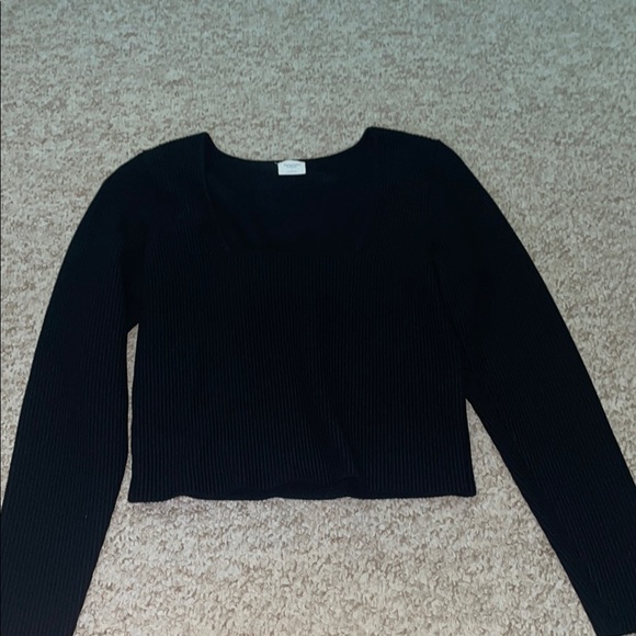 Abercrombie & Fitch Black square neck Ribbed Long Sleeve sweater top - Picture 2 of 5